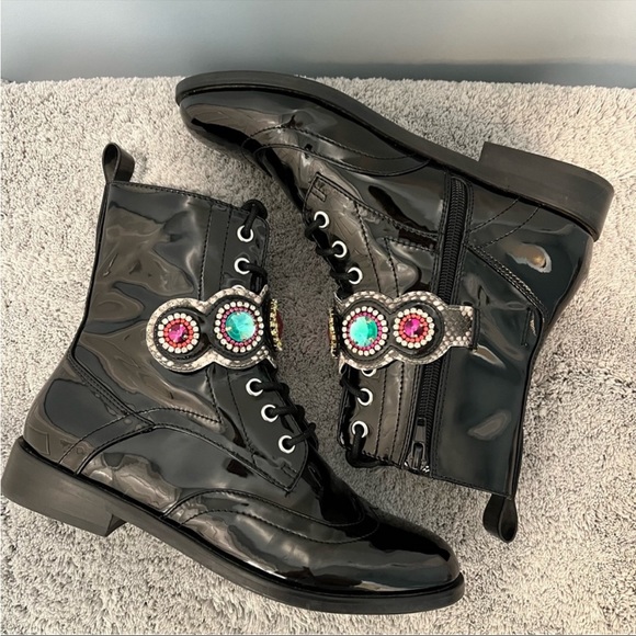 Betsey Johnson Dexter Jeweled Combat Boots | 6.5M - Picture 3 of 7